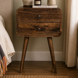 Artisan Furniture Grey Wash 2 Drawer Solid Wood Curved Mini Bedside Table - thumbnail 1