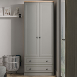 Crowndale Norfolk Dusk Grey and Bardolino Oak 2 Door 2 Drawer Wardrobe Ready Assembled