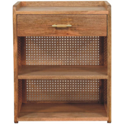Artisan Furniture Larissa Oak-ish Single Drawer 2 Shelf Solid Wood T-Bar Open Bedside Table - thumbnail 2