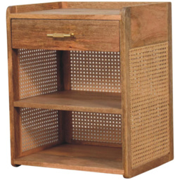Artisan Furniture Larissa Oak-ish Single Drawer 2 Shelf Solid Wood T-Bar Open Bedside Table - thumbnail 4