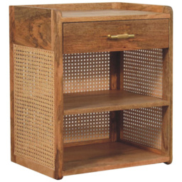 Artisan Furniture Larissa Oak-ish Single Drawer 2 Shelf Solid Wood T-Bar Open Bedside Table - thumbnail 3