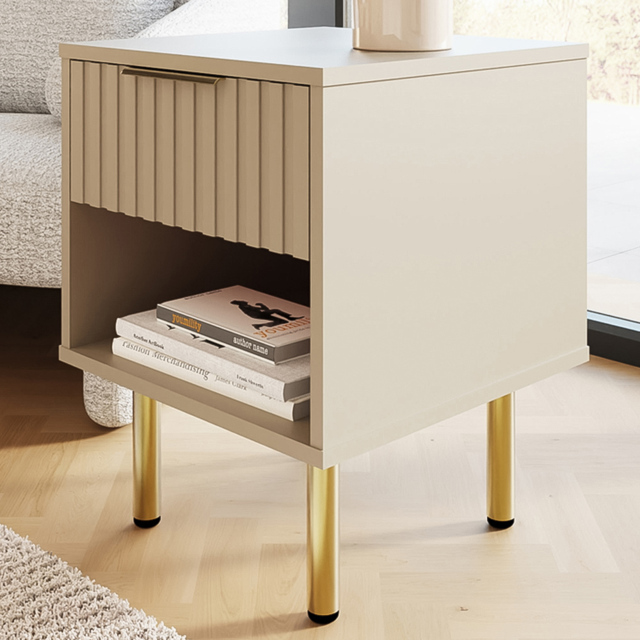 GFW Nervata Single Drawer Cream Lamp Table - image 1