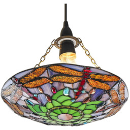 Happy Homewares Traditional Multicoloured Dragonfly Tiffany Glass Ceiling Pendant Shade