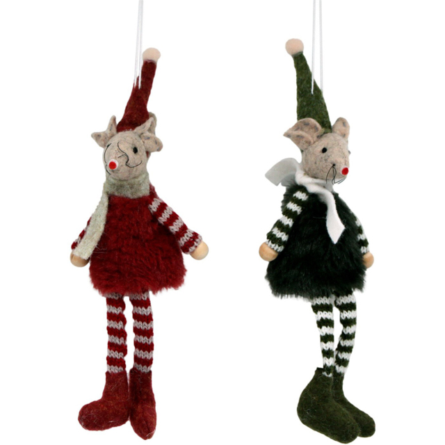 Single Sleigh Bells Ring Hanging Stripe Mouse Christmas Decoration 16cm in Assorted styles