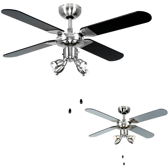 ValueLights Scimitar Brushed Chrome and Black Reversible Ceiling Fan with Spotlight 42 inch - image 1