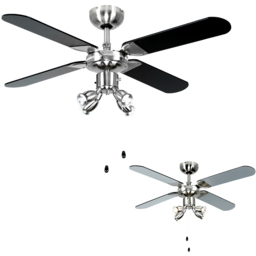 ValueLights Scimitar Brushed Chrome and Black Reversible Ceiling Fan with Spotlight 42 inch