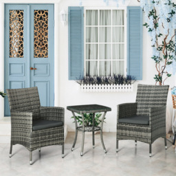 Outsunny 2 Seater Rattan Bistro Set Light Grey