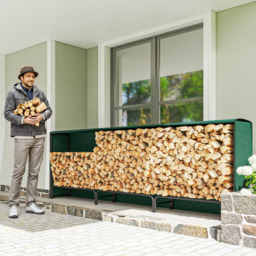 Outsunny Dark Green Metal Firewood Log Holder 99 x 36 x 300cm - thumbnail 2