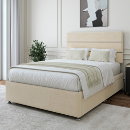 Bedmaster Small Double Cream Naples Velvet 4 Drawer Divan Base with Milan Headboard