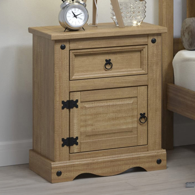 Core Products Corona Single Door Single Drawer Antique Pine Bedside Table - image 1