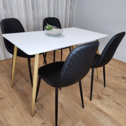 Portland 4 Seater Faux leather Dining Set White and Black