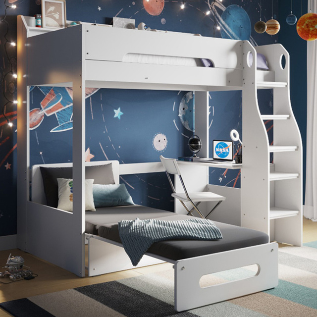 Flair Cosmic White Wooden High Sleeper with Black Futon - image 1
