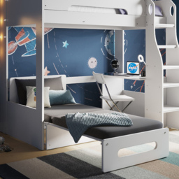 Flair Cosmic White Wooden High Sleeper with Black Futon - thumbnail 2