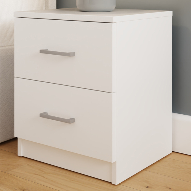 GFW Bailey White 2 Drawer Bedside Table
