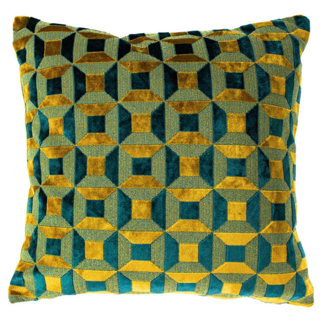 Paoletti Empire Teal and Gold Velvet Jacquard Cushion - image 1