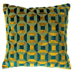 Paoletti Empire Teal and Gold Velvet Jacquard Cushion - thumbnail 1
