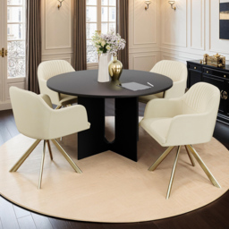 tectake Lona Cream and Gold Velvet Fabric Swivel Armchair Set of 4