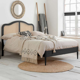 Birlea Leonie Super King Size Black Bed with Rattan Headboard