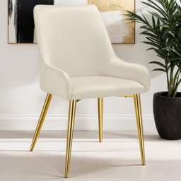 tectake Avane Beige Velvet High Backrest Padded Dining Chair Set of 2