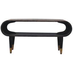 Artisan Furniture Velvet Mocha Single Shelf Brass Accent Mango Wood Curved Edge Media Unit - thumbnail 2