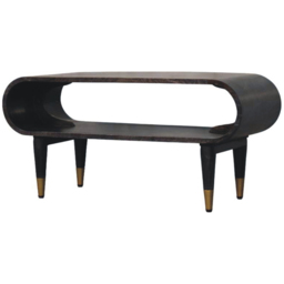 Artisan Furniture Velvet Mocha Single Shelf Brass Accent Mango Wood Curved Edge Media Unit - thumbnail 4
