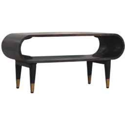 Artisan Furniture Velvet Mocha Single Shelf Brass Accent Mango Wood Curved Edge Media Unit - thumbnail 3