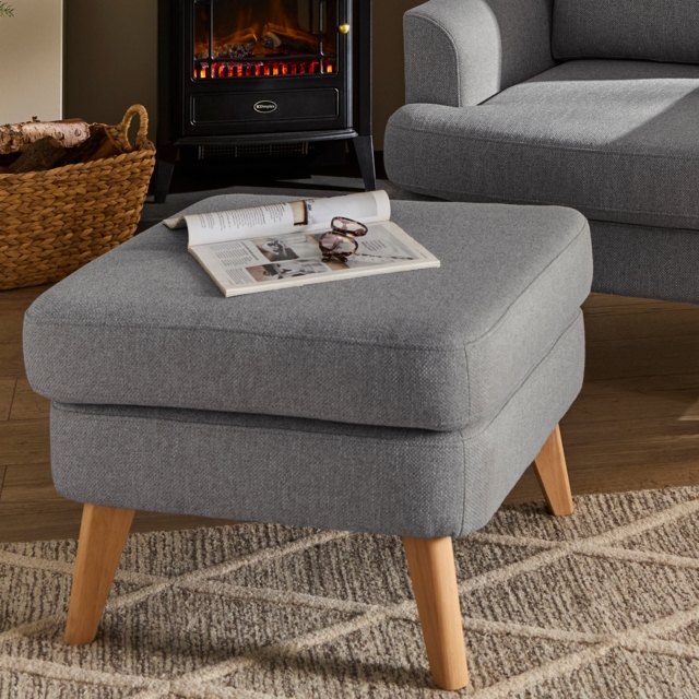 Watson Woven Fabric Footstool - Mid Grey