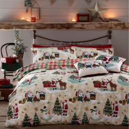 furn. Double Multicolour Jolly Santa Christmas Duvet Cover Set - thumbnail 4