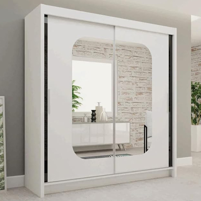 Sliding Wardrobes 4U Marika White 2 Door Mirror Wardrobe with Shelves and Hanging Rails - image 1