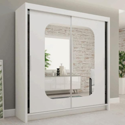 Sliding Wardrobes 4U Marika White 2 Door Mirror Wardrobe with Shelves and Hanging Rails - thumbnail 1