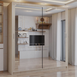 Sliding Wardrobes 4U Chicago Oak 2 Door Mirror Wardrobe with Adjustable Shelves and Hanging Rails