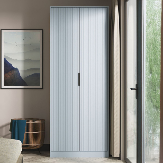 Crowndale Fluted 2 Door Denim Blue Tall Wardrobe Ready Assembled - image 1