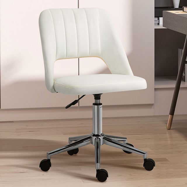 Portland Cream and White Scallop Mid-Back Swivel Office Chair - image 1