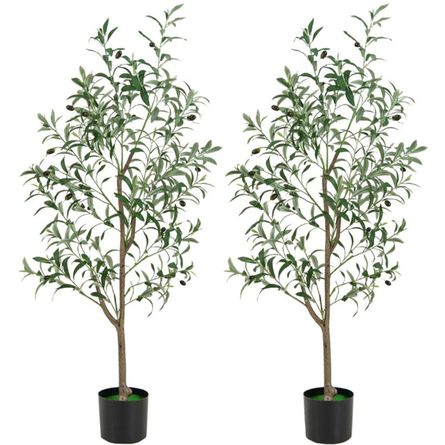 Costway Tall Artificial Olive Tree with Realistic Fruit 4.2ft 2 Pack - image 1