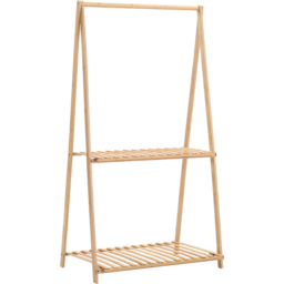 Living and Home 2 Shelf Bamboo Foldable Plant Stand with Hanging Rod