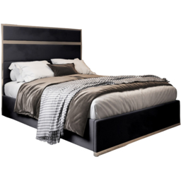 Bentley Black King Size Velvet Upholstered Metal Bed Frame with Panelled Headboard - thumbnail 2