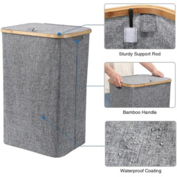 AMOS Eezy Grey Square Laundry Basket with Lid 100L - thumbnail 4