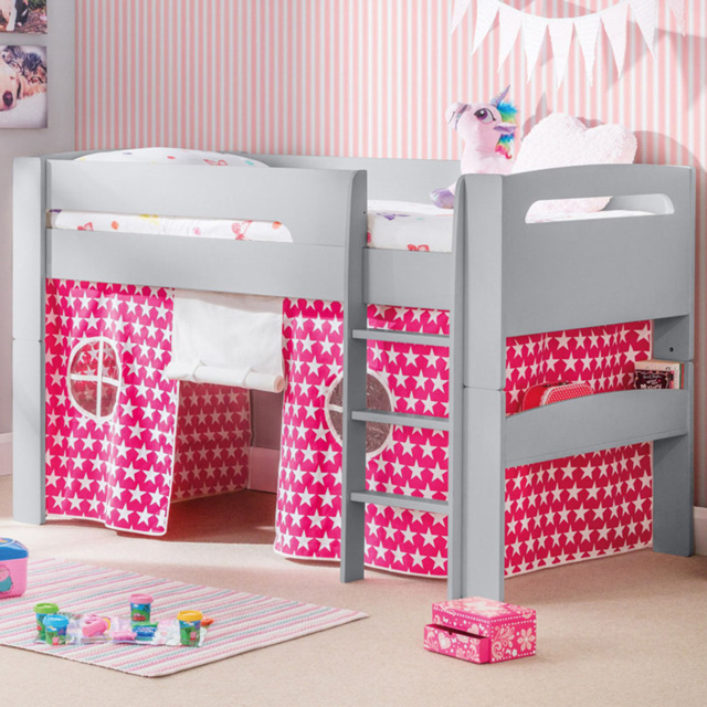 Julian Bowen Pluto Single Grey Mid Sleeper with Pink Star Tent - image 1
