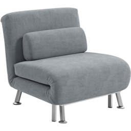 HOMCOM Single Grey Velvet Chair Bed with Adjustable Backrest - thumbnail 2