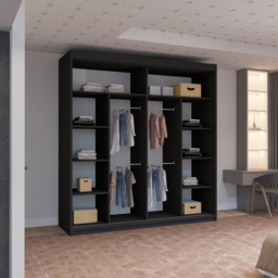 M N Furniture Roman 2 Door Black and Oak Mirrored Sliding Wardrobe 203cm - thumbnail 4