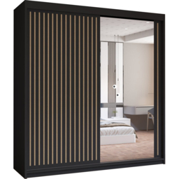 M N Furniture Roman 2 Door Black and Oak Mirrored Sliding Wardrobe 203cm - thumbnail 2