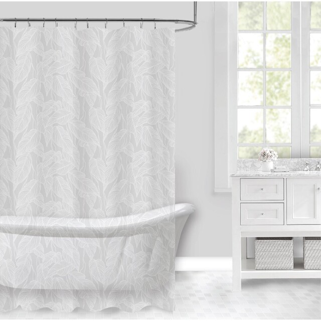 White Fine Leaf Shower Curtain 180 x 180cm