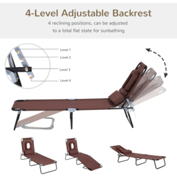 Outsunny Brown 4 Level Adjustable Sun Lounger with Reading Hole - thumbnail 4
