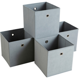 Home Source Grey Fabric Cube Storage Box 4 Pack