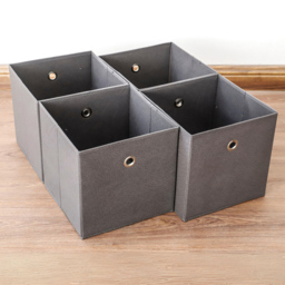 Home Source Grey Fabric Cube Storage Box 4 Pack - thumbnail 2