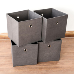 Home Source Grey Fabric Cube Storage Box 4 Pack - thumbnail 4