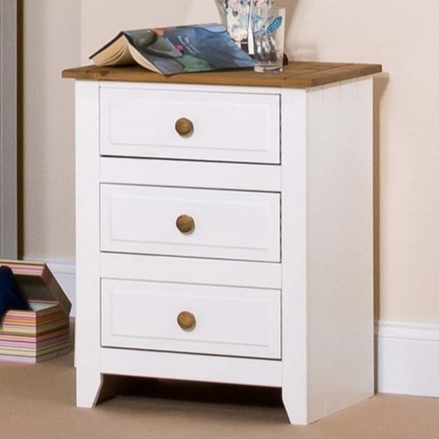 Core Products Capri 3 Drawer White and Waxed Pine Bedside Table - image 1