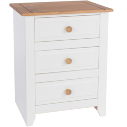 Core Products Capri 3 Drawer White and Waxed Pine Bedside Table - thumbnail 2