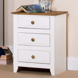 Core Products Capri 3 Drawer White and Waxed Pine Bedside Table - thumbnail 1