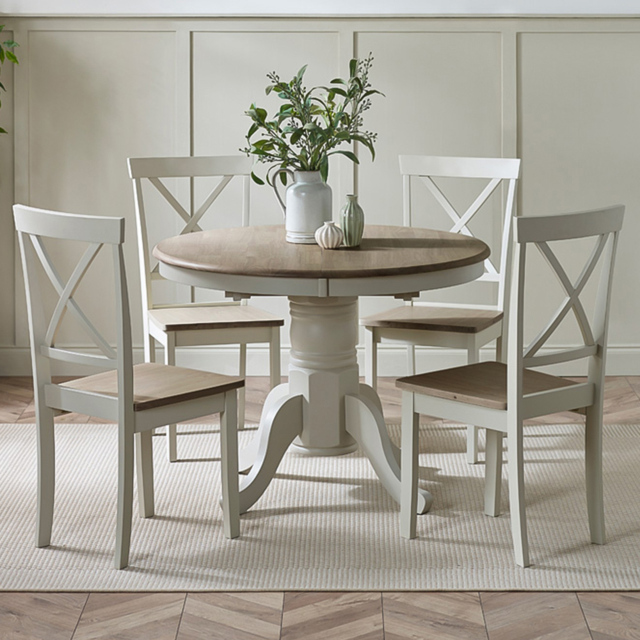 Furniturebox Fowey Marros Light Grey and Limewash Effect 4 Seater Wooden Extendable Dining Set - image 1